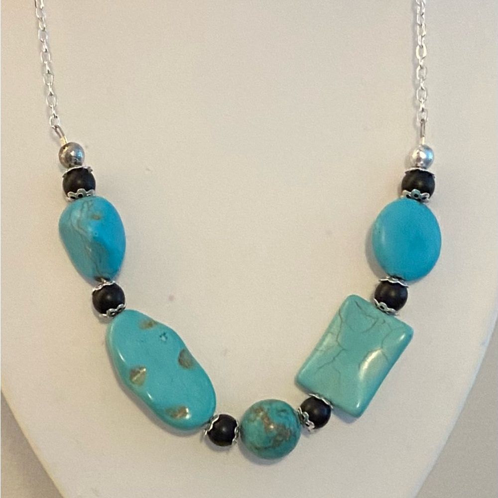 Turquoise & Matte Black Onyx crystal statement necklace TURQ